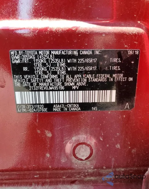 2018 Toyota Rav4 Le z USA, uszkodzony, nr VIN 2T3ZFREV0JW495196